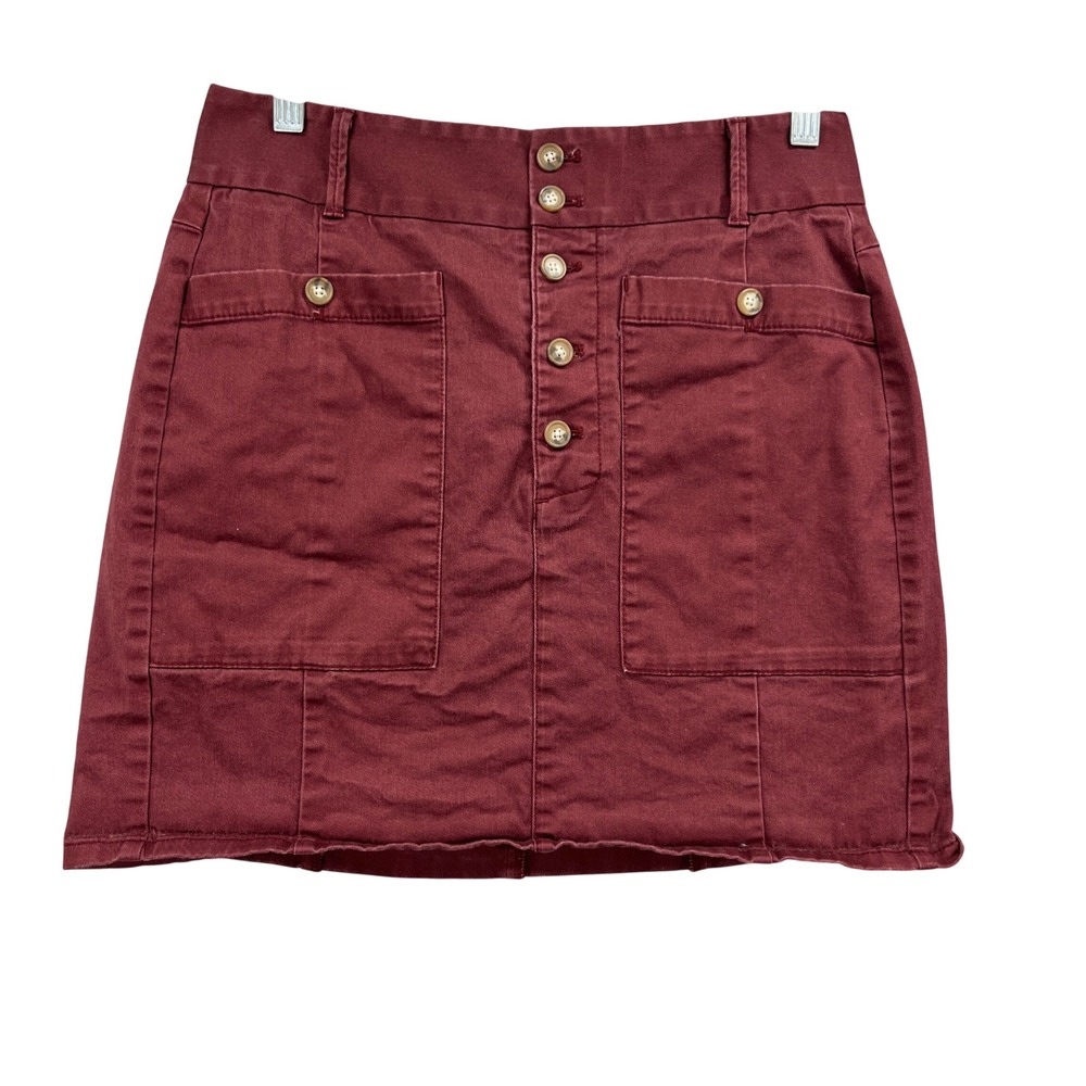 LOFT Skirt Womens 6 Rust Red Button Fly Utility Cotton Stretch Casual